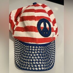 Justice Brand Peace Rhinestone Baseball Cap - Red, White & Blue Adjustable